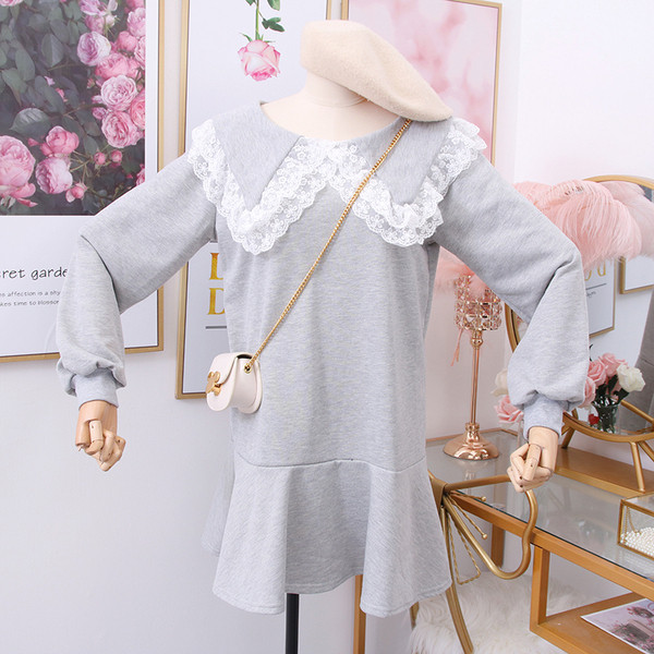 Rochie de dama casual model nou cu dantela in gri si negru