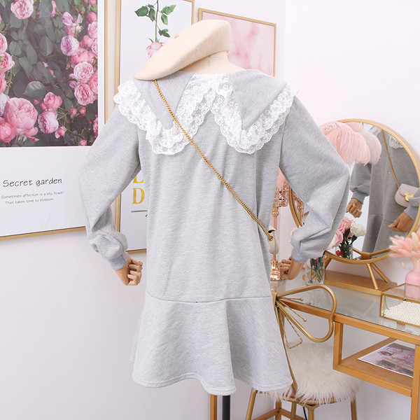 Rochie de dama casual model nou cu dantela in gri si negru