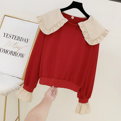 Γυναικείο πουλόβερ με κολάρο σε μαύρο και κόκκινο χρώμα