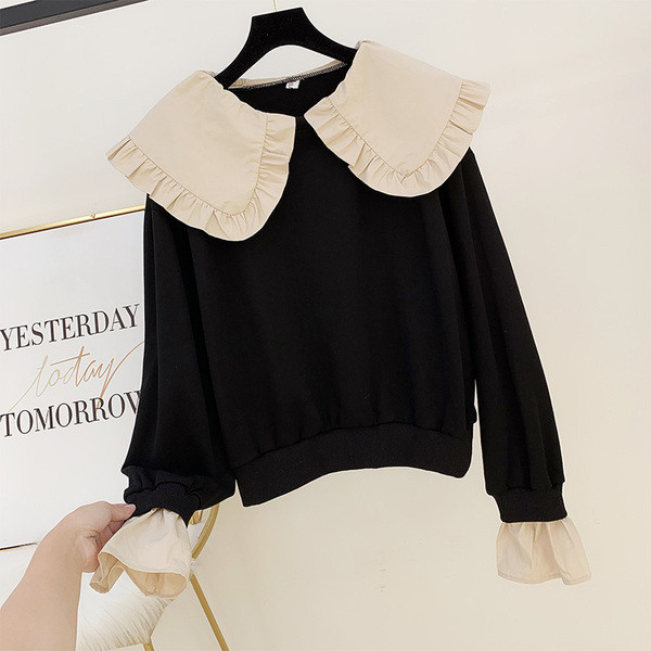 Γυναικείο πουλόβερ με κολάρο σε μαύρο και κόκκινο χρώμα