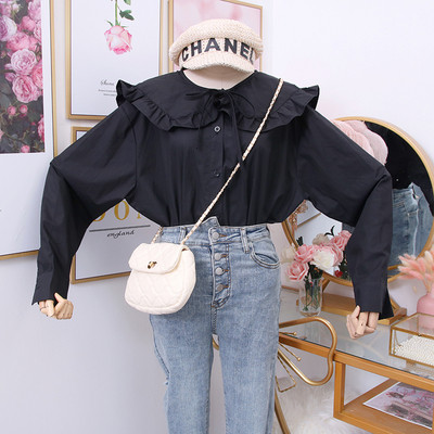 Modern női blúz O-nyakú fehér, barna és fekete színekben