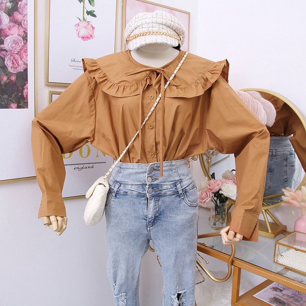 Modern női blúz O-nyakú fehér, barna és fekete színekben