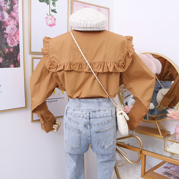 Modern női blúz O-nyakú fehér, barna és fekete színekben