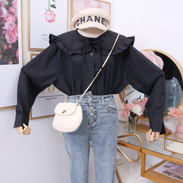 Modern női blúz O-nyakú fehér, barna és fekete színekben