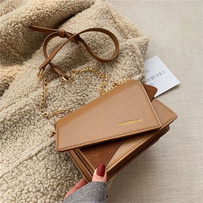 Κομψή γυναικεία τσάντα με μακρά λαβή σε πράσινο, καφέ, μαύρο και κόκκινο χρώμα