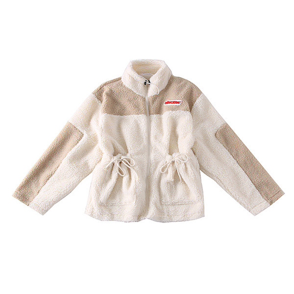 Női alkalmi pulóver kék és bézs cipzárral és zsebekkel