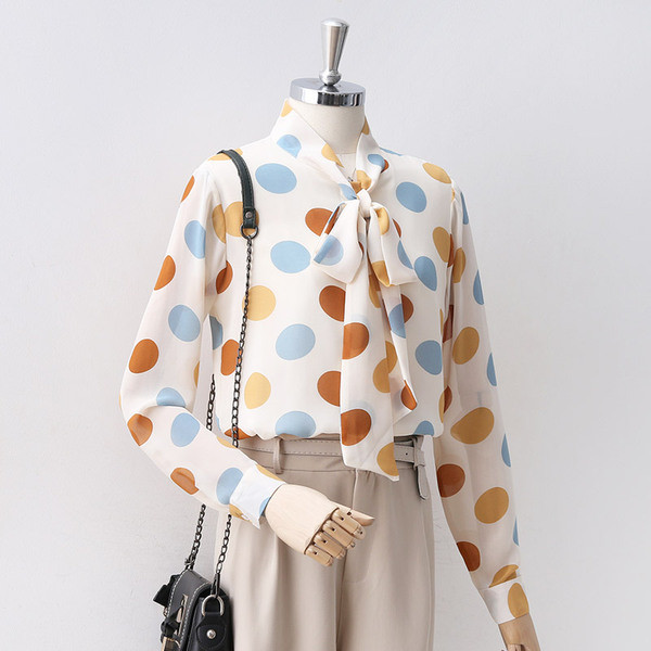 Cămașă modernă de damă cu guler panglică în două culori