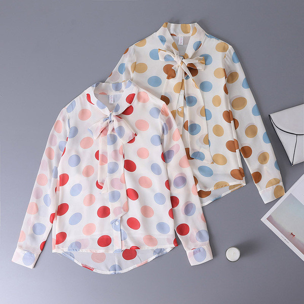 Cămașă modernă de damă cu guler panglică în două culori