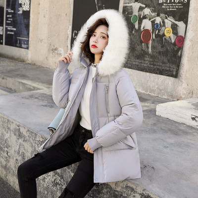 Jachetă modernă de damă cu puf pe glugă și nasturi