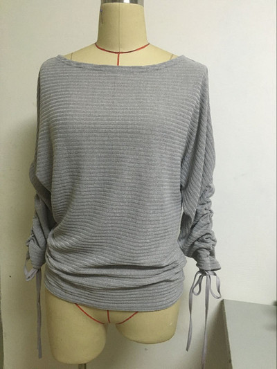 Καθημερινή γυναικεία μπλούζα με κορδόνια και λαιμόκοψη