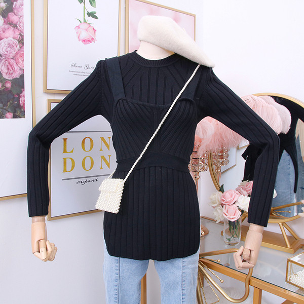 Νέο μοντέλο γυναικείο πουλόβερ με O-λαιμόκοψη σε μπεζ, μαύρο και μπλε χρώμα