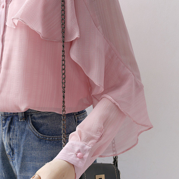 Cămașă modernă de damă cu guler clasic în roz