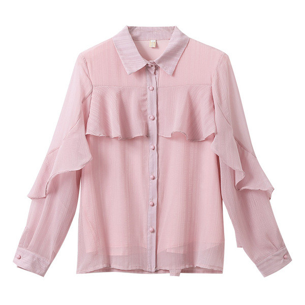 Cămașă modernă de damă cu guler clasic în roz