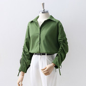 Cămașă de damă cu legături la mânecă în verde și albastru