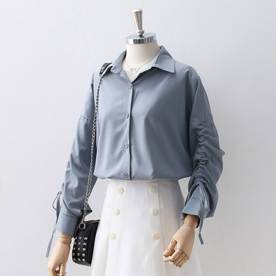 Cămașă de damă cu legături la mânecă în verde și albastru