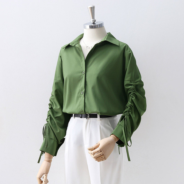 Cămașă de damă cu legături la mânecă în verde și albastru