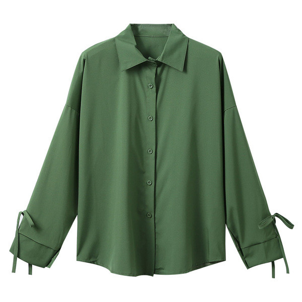 Cămașă de damă cu legături la mânecă în verde și albastru