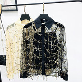 Cămașă de damă cu guler clasic și paiete în două culori