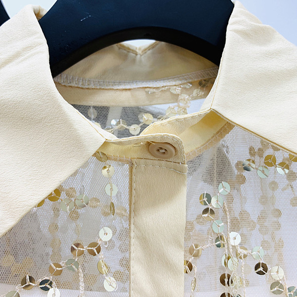 Cămașă de damă cu guler clasic și paiete în două culori