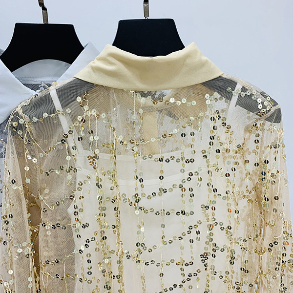 Cămașă de damă cu guler clasic și paiete în două culori