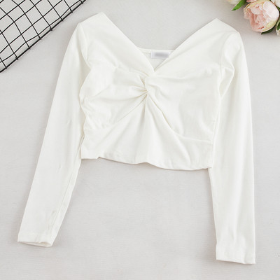 Bluză de damă în șase culori cu decolteu în V și mâneci lungi