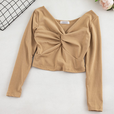 Bluză de damă în șase culori cu decolteu în V și mâneci lungi