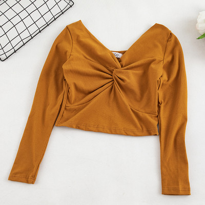 Bluză de damă în șase culori cu decolteu în V și mâneci lungi