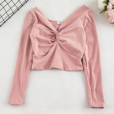 Bluză de damă în șase culori cu decolteu în V și mâneci lungi