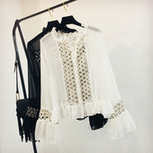 ÚJ Női ing lótusz ujjú fekete-fehér színben