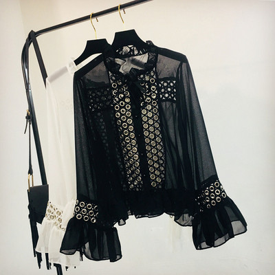 ÚJ Női ing lótusz ujjú fekete-fehér színben