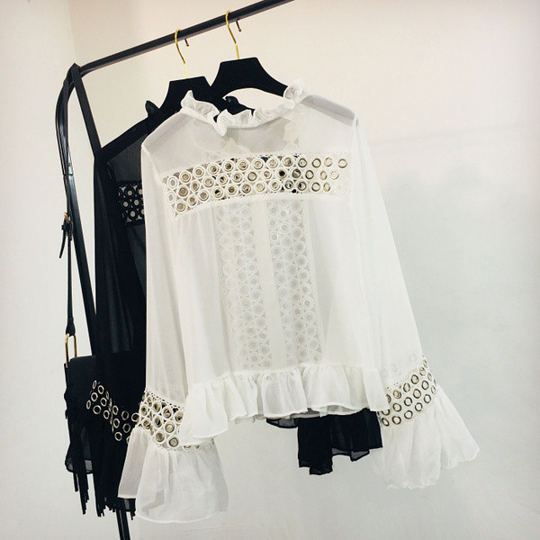 ÚJ Női ing lótusz ujjú fekete-fehér színben