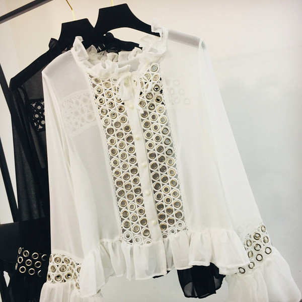 ÚJ Női ing lótusz ujjú fekete-fehér színben