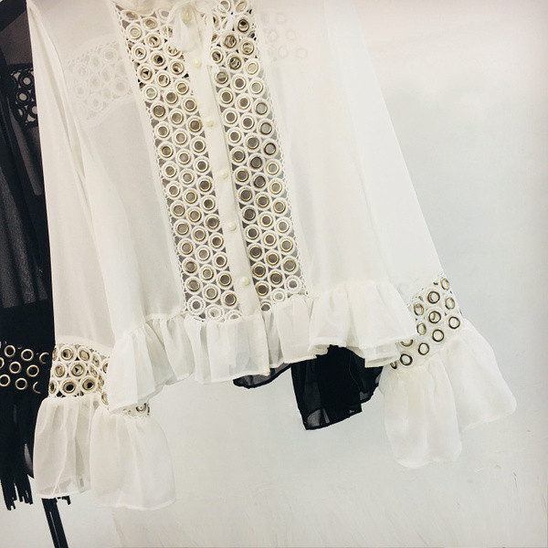 ÚJ Női ing lótusz ujjú fekete-fehér színben