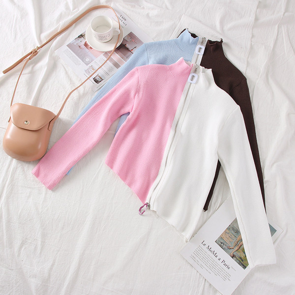 Vestă asimetrică de damă modernă cu fermoar în culorile roz, albastru și maro