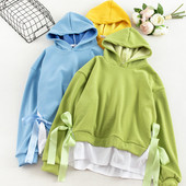 Bluză casual de damă în cinci culori cu cravată și glugă