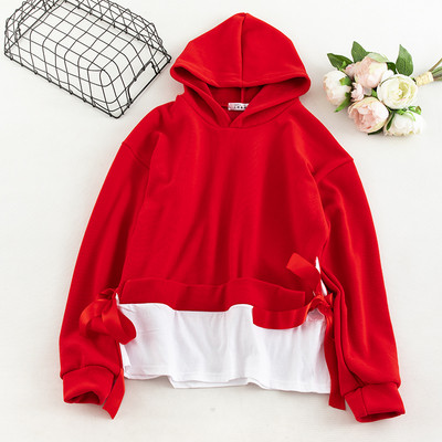 Bluză casual de damă în cinci culori cu cravată și glugă