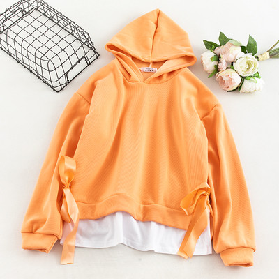 Bluză casual de damă în cinci culori cu cravată și glugă