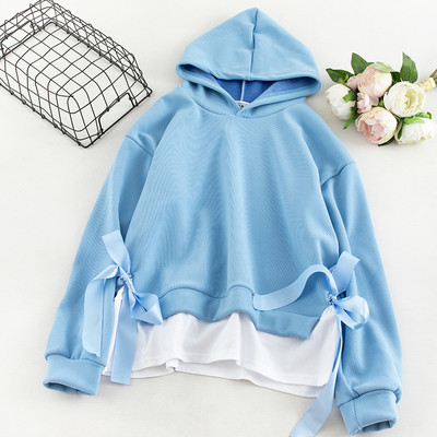 Bluză casual de damă în cinci culori cu cravată și glugă