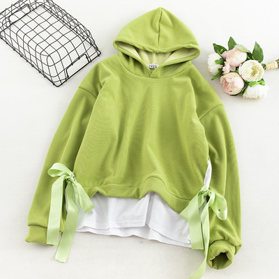 Bluză casual de damă în cinci culori cu cravată și glugă