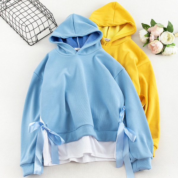 Bluză casual de damă în cinci culori cu cravată și glugă