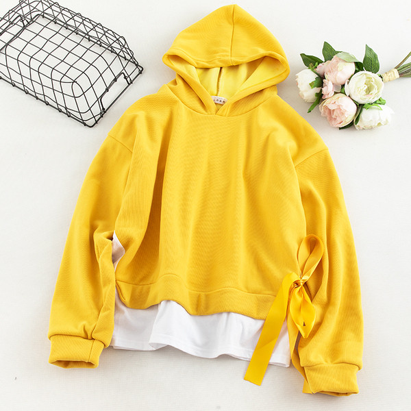 Bluză casual de damă în cinci culori cu cravată și glugă