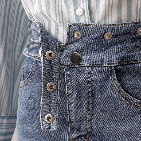 Blugi de dama moderni drepti cu talie inalta in albastru