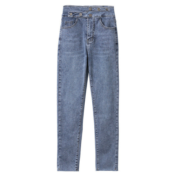 Blugi de dama moderni drepti cu talie inalta in albastru