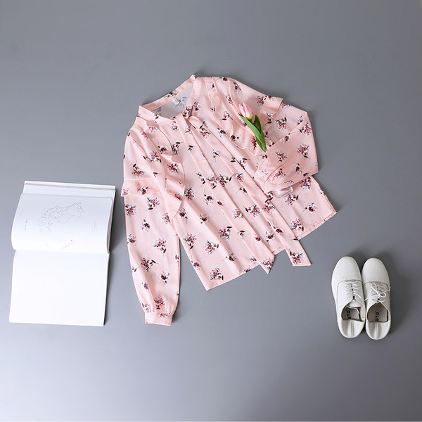 Cămașă de damă cu panglică și model floral în culoarea roz