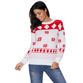 Γυναικείο πουλόβερ O-Neck και μακρύ μανίκι σε πράσινο, λευκό και κόκκινο χρώμα