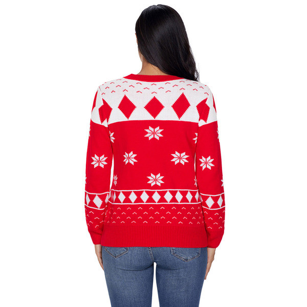 Γυναικείο πουλόβερ O-Neck και μακρύ μανίκι σε πράσινο, λευκό και κόκκινο χρώμα