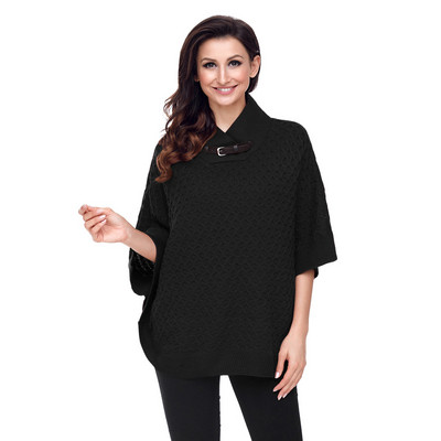 Μοντέρνο γυναικείο πουλόβερ με μεγάλο κολάρο και μανίκια 3/4 σε τέσσερα χρώματα