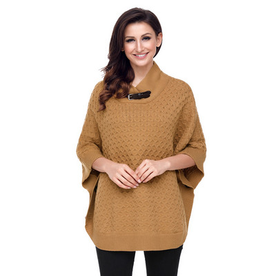 Μοντέρνο γυναικείο πουλόβερ με μεγάλο κολάρο και μανίκια 3/4 σε τέσσερα χρώματα