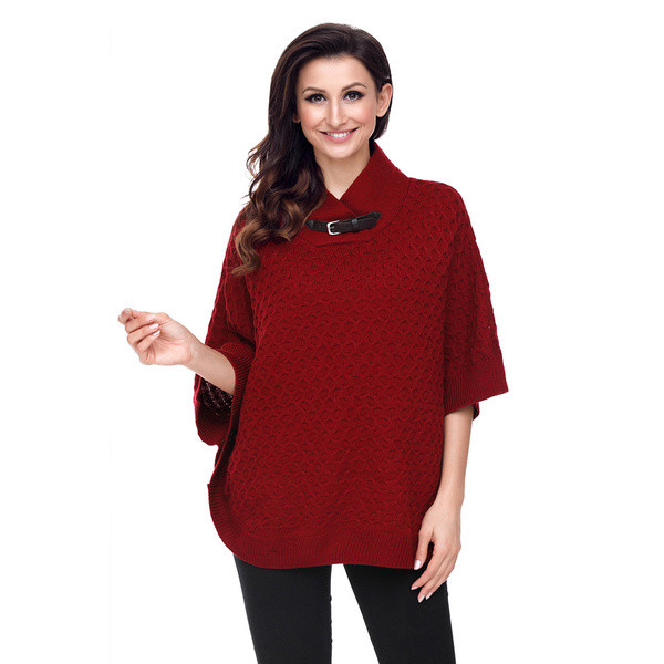 Μοντέρνο γυναικείο πουλόβερ με μεγάλο κολάρο και μανίκια 3/4 σε τέσσερα χρώματα