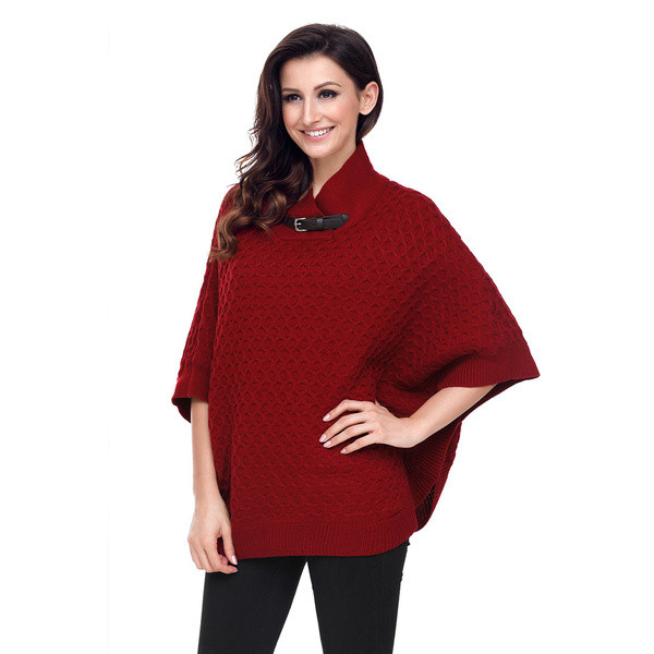 Μοντέρνο γυναικείο πουλόβερ με μεγάλο κολάρο και μανίκια 3/4 σε τέσσερα χρώματα